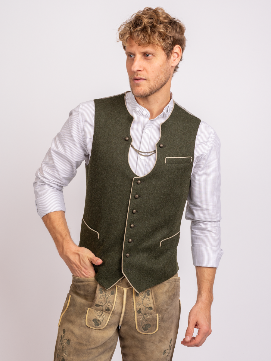 Stehkragenhemd Max | Beige-weiß gestreift