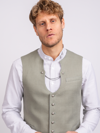 Stehkragenhemd Max | Beige-weiß gestreift