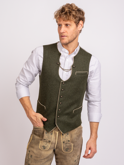 Stehkragenhemd Max | Beige-weiß gestreift