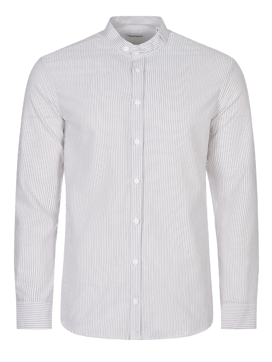Stehkragenhemd Max | Beige-weiß gestreift