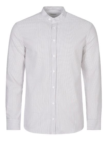 Stehkragenhemd Max | Beige-weiß gestreift