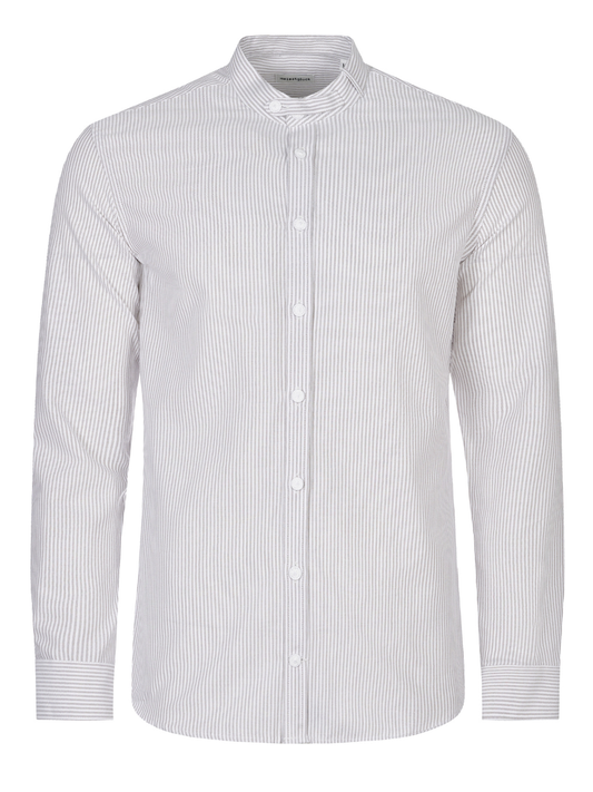 Stehkragenhemd Max | Beige-weiß gestreift